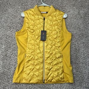 KJUS Women Retention‎ Vest Sz 40 L Yellow Insulated Full Zip Up Golf Outdoor New